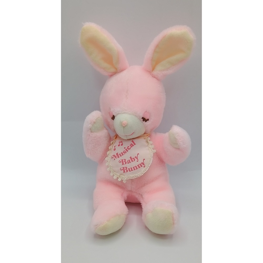 10" Knickerbocker Pink Musical Baby Bunny Rabbit B1